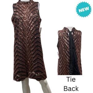 Robbie Bee Dress Womens Size Large Rose Gold Black Cocktail Party Dress Sequin